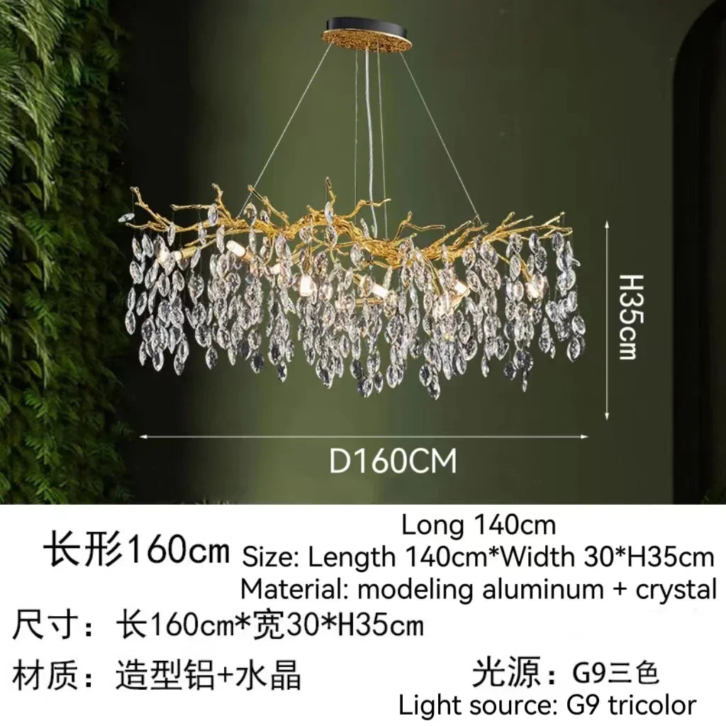 Decorbites™ Golden Crystal Tree Deckenleuchter, Luxuriöse Aluminium-Kunstarmatur