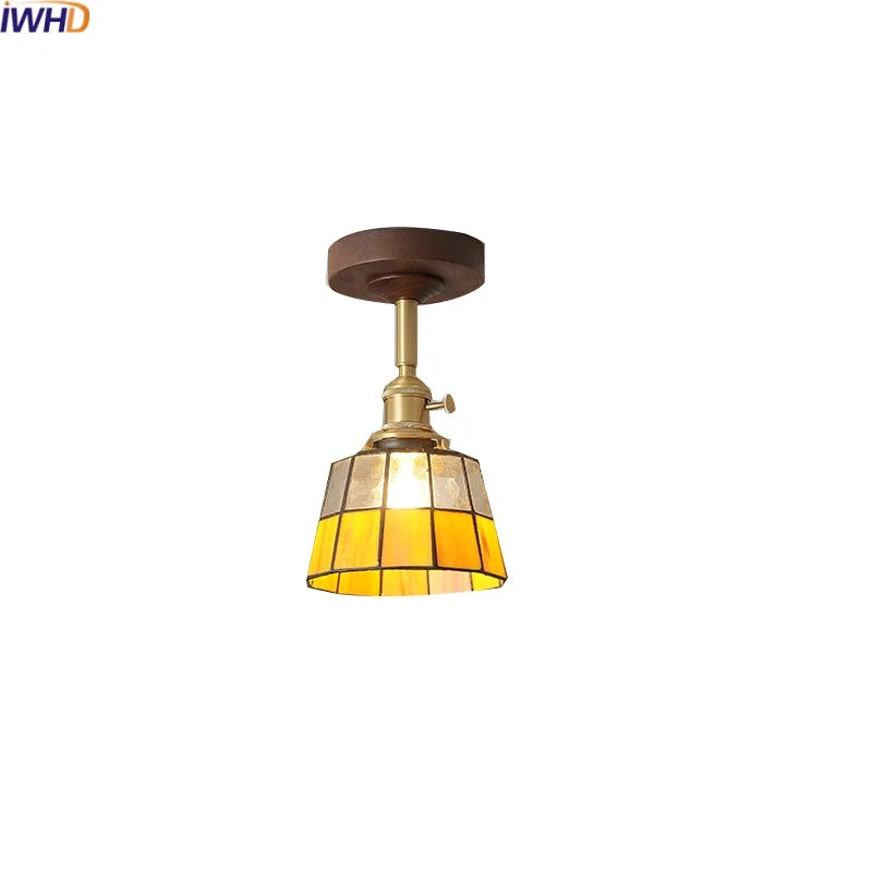 Nordic Glass Wood Ceiling Light For Foyer