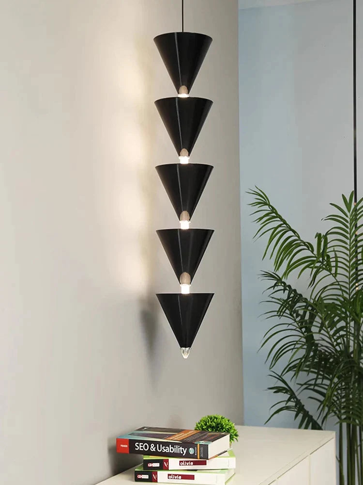 DecorBites™ Cream Bedroom Chandelier: Minimalist Cone Design, Long Line Branches