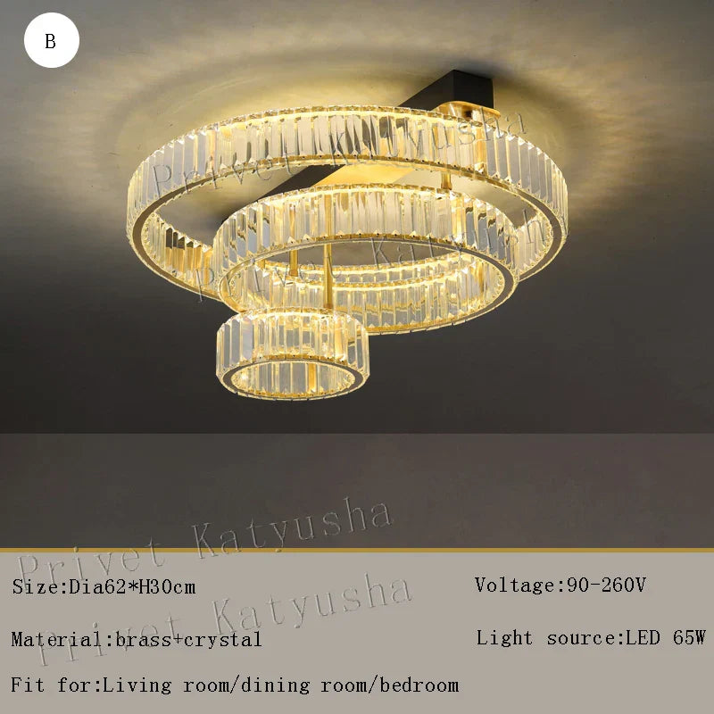 Gold Crystal Copper Ceiling Lamp