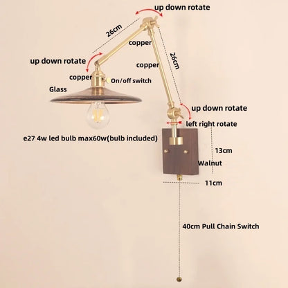 DecorBites™ Cube Glass LED Wall Sconce Walnut Wood 2 Arms Rotatable Mirror Light