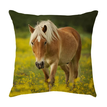 DecorBites™ Galloping Horse Pillowcase: Wild Horse Print Linen Cushion Cover for Home Decoration
