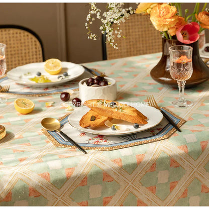 Decorbites™ Barock-Blumen-Fransen-Placemat-Set – Luxuriöse Baumwoll-Leinen-Retro-Sechseck-Tischsets