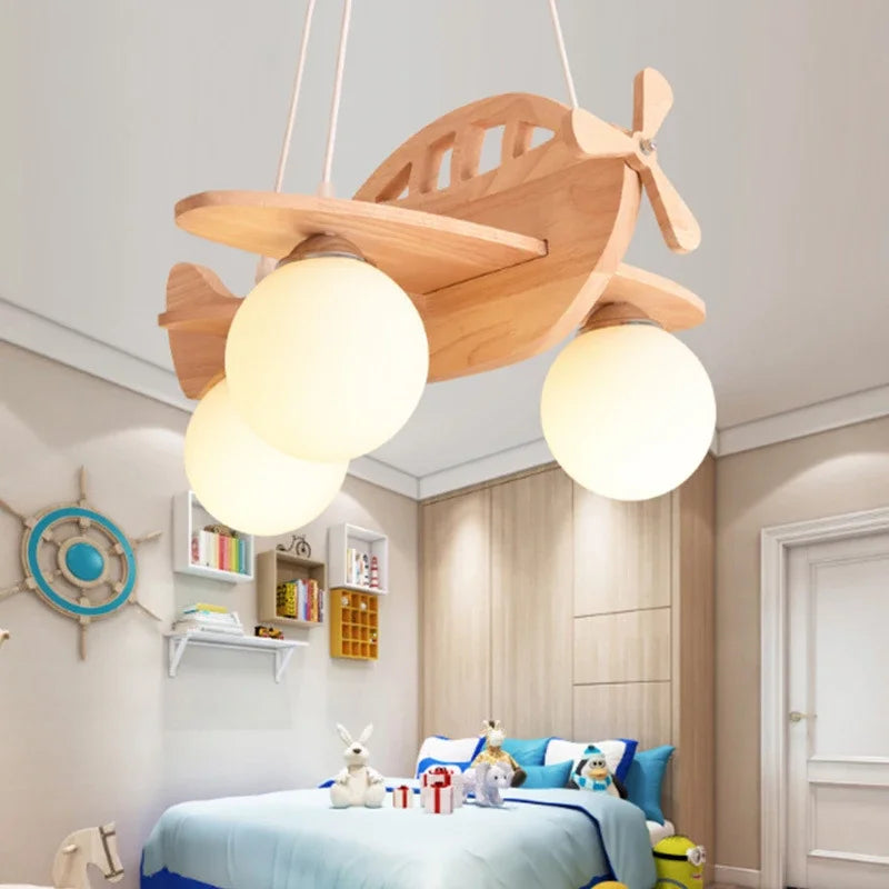 Decorbites™ Kinder Holz-Flugzeug-Leuchter LED Kinderzimmer Flugzeug-Hängeleuchten