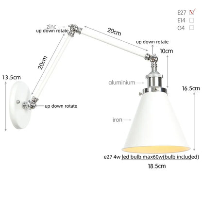 Decorbites™ Industrielle Linse Vintage-Loft-LED-Wandleuchte mit Schwingarmen und Zugschalter
