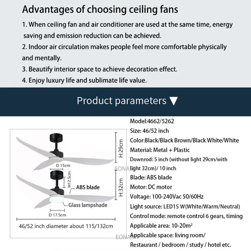 Decorbites™ 52" Deckenventilator mit Kunststoffflügeln und Fernbedienung für das Schlafzimmer