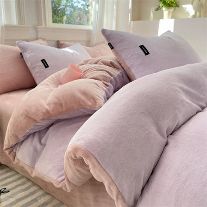 DecorBites™ Coral Color Blocked Velvet Single Duvet Cover for Winter