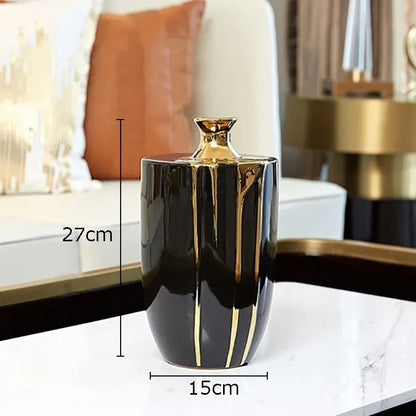 Decorbites™ Elegante schwarze Gold-Keramikvase für moderne Luxusblumen-Dekoration