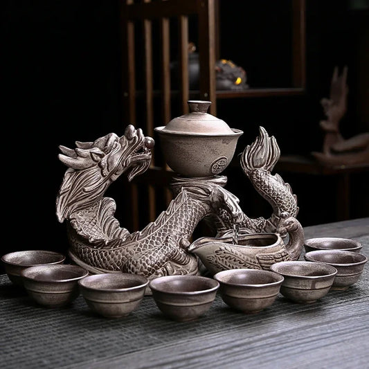 DecorBites™ Dragon Teapot Set | Semi-Automatic Tea Set | Magnetic Rotating Water-Conducting Tea Set