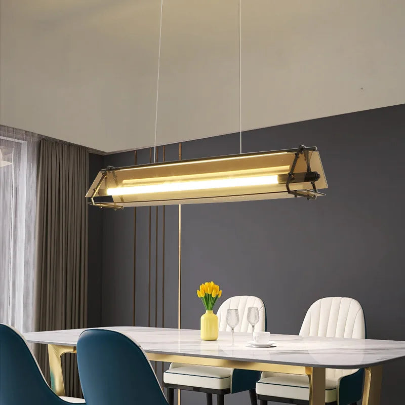 Decorbites™ Bernstein-LED-Hängeleuchte aus gehärtetem Glas für Esstisch – Minimalistisches modernes Design