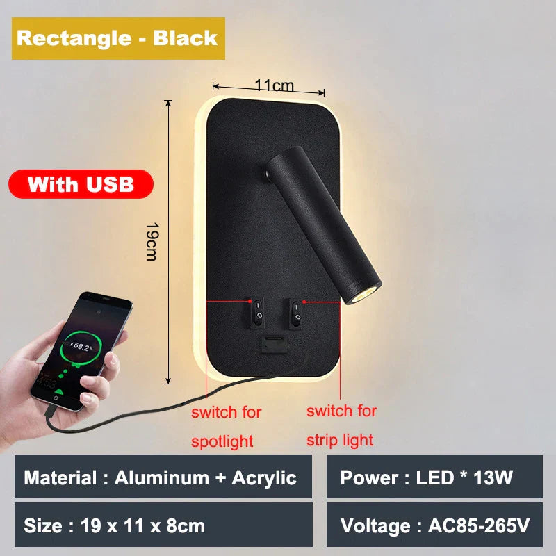 Decorbites™ verstellbare 10W Wandleuchte mit Schalter – Hotel, Schlafzimmer, Studierzimmer, Lesen