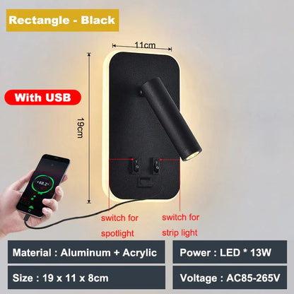 Decorbites™ verstellbare 10W Wandleuchte mit Schalter – Hotel, Schlafzimmer, Studierzimmer, Lesen