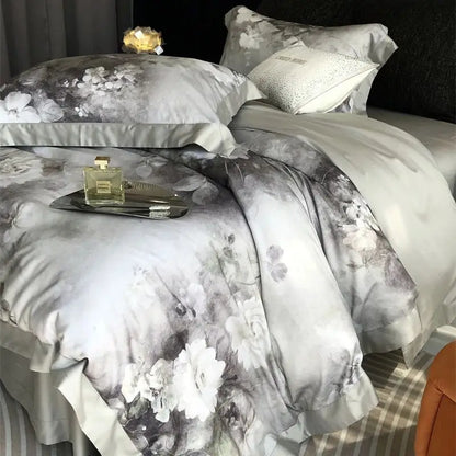 DecorBites™ Flowers Pattern Brushed Bedding Set: Duvet Cover, Bed Sheet, Fitted Sheet, Pillowcase 4Pcs