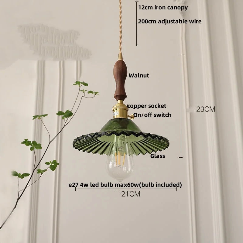 DecorBites™ Green Flower Glass Pendant Light for Kitchen Bar Restaurant, Modern Wire Adjustable Hanging Lamp