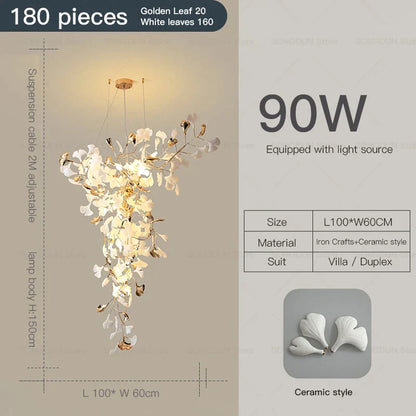 Decorbites™ Ginkgo-Blatt-Keramik-Kronleuchter: Modernes nordisches Wohnzimmer- & Hotellobby-Beleuchtung