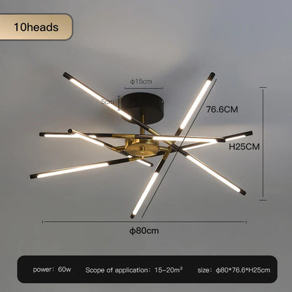 DecorBites™ Gold LED Ceiling Chandelier for Living Room Bedroom Kitchen - Dimmable Pendant Light