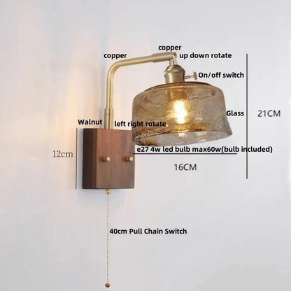 Decorbites™ LED-Wandleuchte aus Walnussholz, drehbar, Kupfer-Nachttischlampe