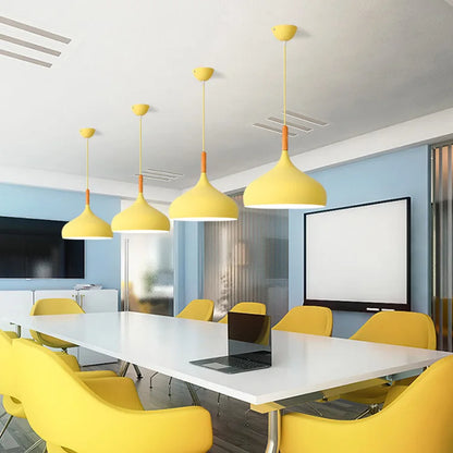 Modern Macaron Aluminum Pendant Light With Wood Accent