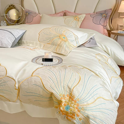 Decorbites™ Besticktes Ägyptisches Baumwoll-Bettwäsche-Set für King Queen RU Bettwäsche