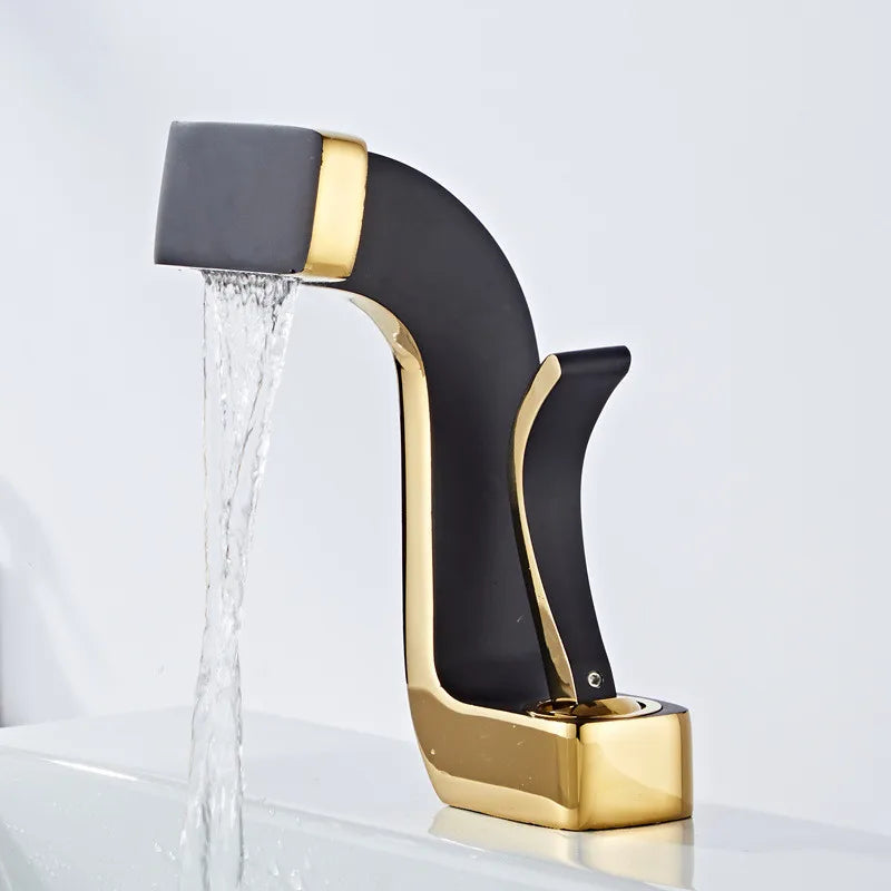 Gold Brass Basin Faucet With Ceramic Valve