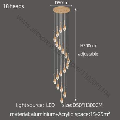 Decorbites™ Gold LED Treppenhaus-Kronleuchter | Luxuriöse große Pendelleuchte für das Wohnzimmer