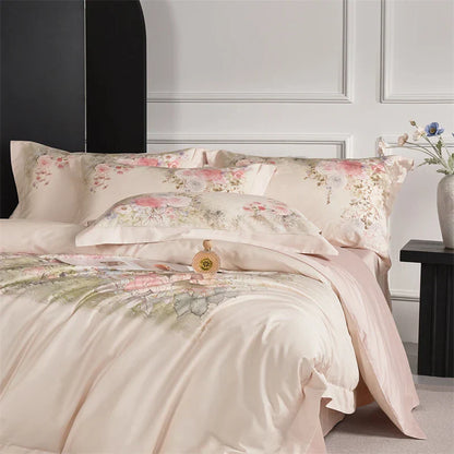 Decorbites™ Blumenmuster 1000TC Ägyptische Baumwolle Luxus-Bettwäsche-Set & Seidenbettbezug