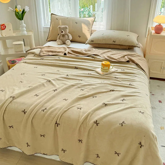 DecorBites™ Cozy Coral Fleece Blanket: Perfect for Dorm, Home, or Sofa