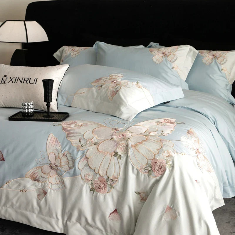 Butterfly Embroidery Cotton Bedding 800TC Queen