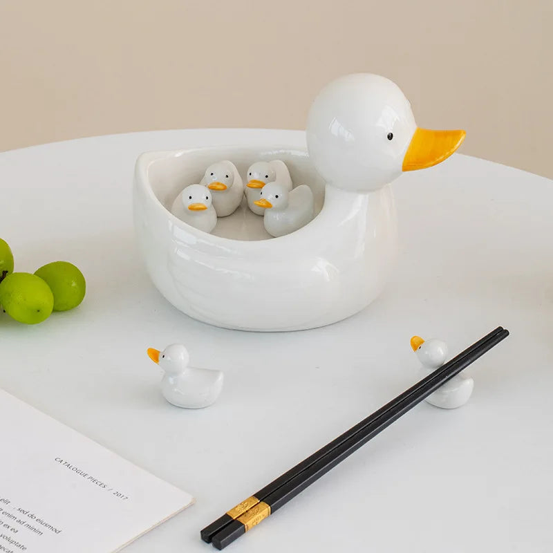 Decorbites™ Entenhaltes-Stäbchenhalter-Tablett Weißer-Hase-Porzellan-Teller Heimdekoration