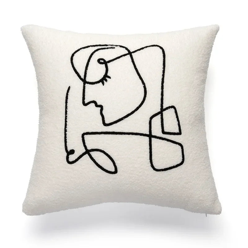 Beige Abstract Wool Pillow