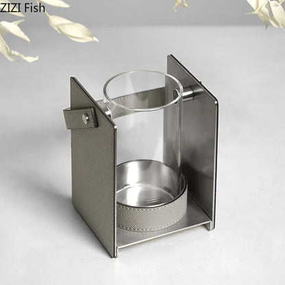 Decorbites™ Leder-Glas-Vase Pflanztopf Künstliche Blumen Blumendekoration für den Raum