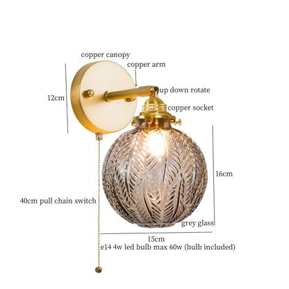 Decorbites™ Graue Glas LED Wandlampe Schlafzimmer Wohnzimmer Loft Modern Kupfer Wandlampe