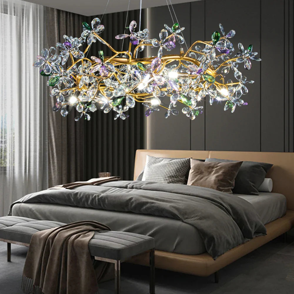Decorbites™ Kristallblumen-Kronleuchter Gold LED Baumzweige Luxus-Kronleuchter