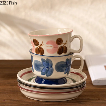 Decorbites™ Blumenmuster Keramik-Tasse- und Untertassenservice Vergoldeter Kaffee-Tee-Becher Saftbehälter