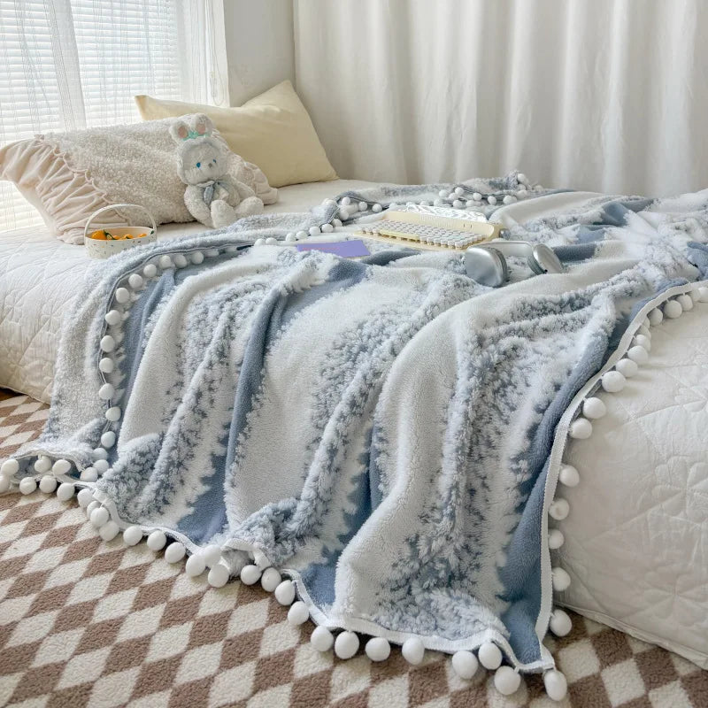 Decorbites™ Jacquard Flauschiger Ball-Spitzen-Decke | Doppelseitig Flauschig Warme Sofabezug
