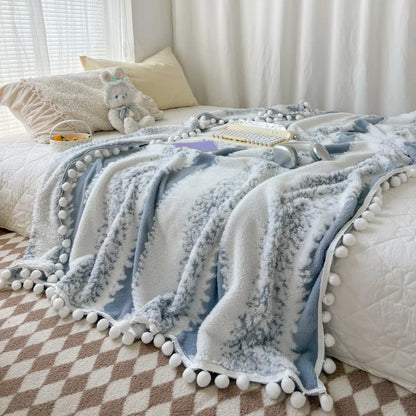 Decorbites™ Jacquard Flauschiger Ball-Spitzen-Decke | Doppelseitig Flauschig Warme Sofabezug