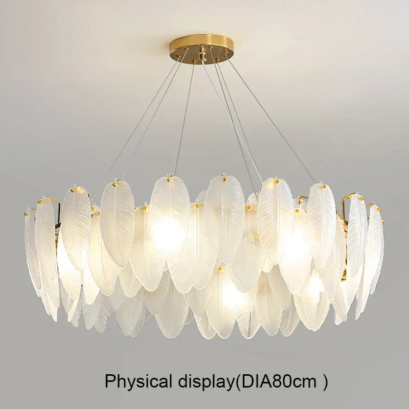 Gold Feather Chandelier Light