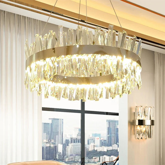 DecorBites™ Crystal LED Chrome Pendant Chandelier for Kitchen Dining Living Room