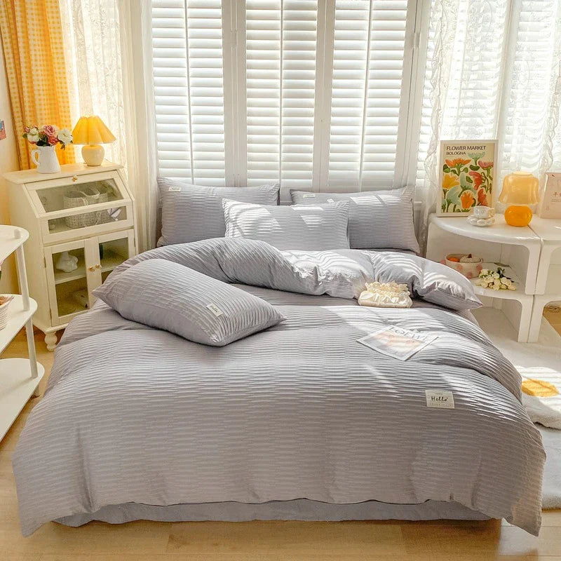 DecorBites™ Bubble Yarn Fabric Double-sided Duvet Cover Set with Sheets for Soft Comfort