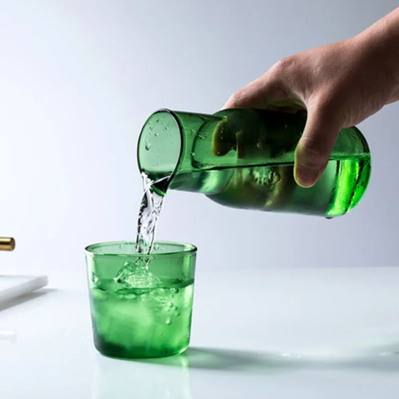 Decorbites™ 550ml Bettseitiges Wasserkaraffe- und Glas-Set in Blau, Bernstein, Türkis, Grau Glas