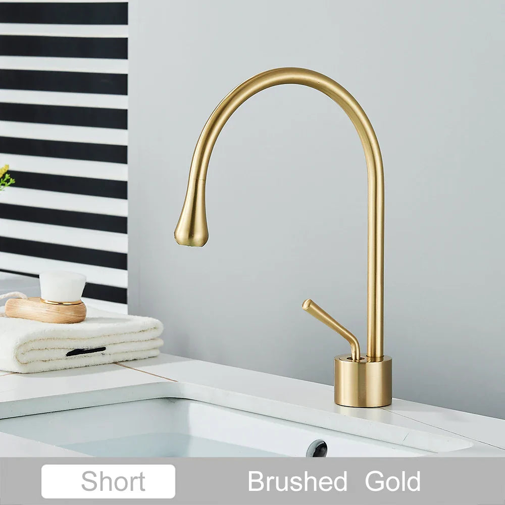 DecorBites™ Gold Tall Basin Faucet, 360 Swivel Waterfall Mixer for Bathroom Washbasin