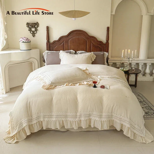 Decorbites™ Französische Rüschen-Baumwoll-Bettwäsche-Set - Doppel-Lagen-Crepe-Komfort-Kollektion