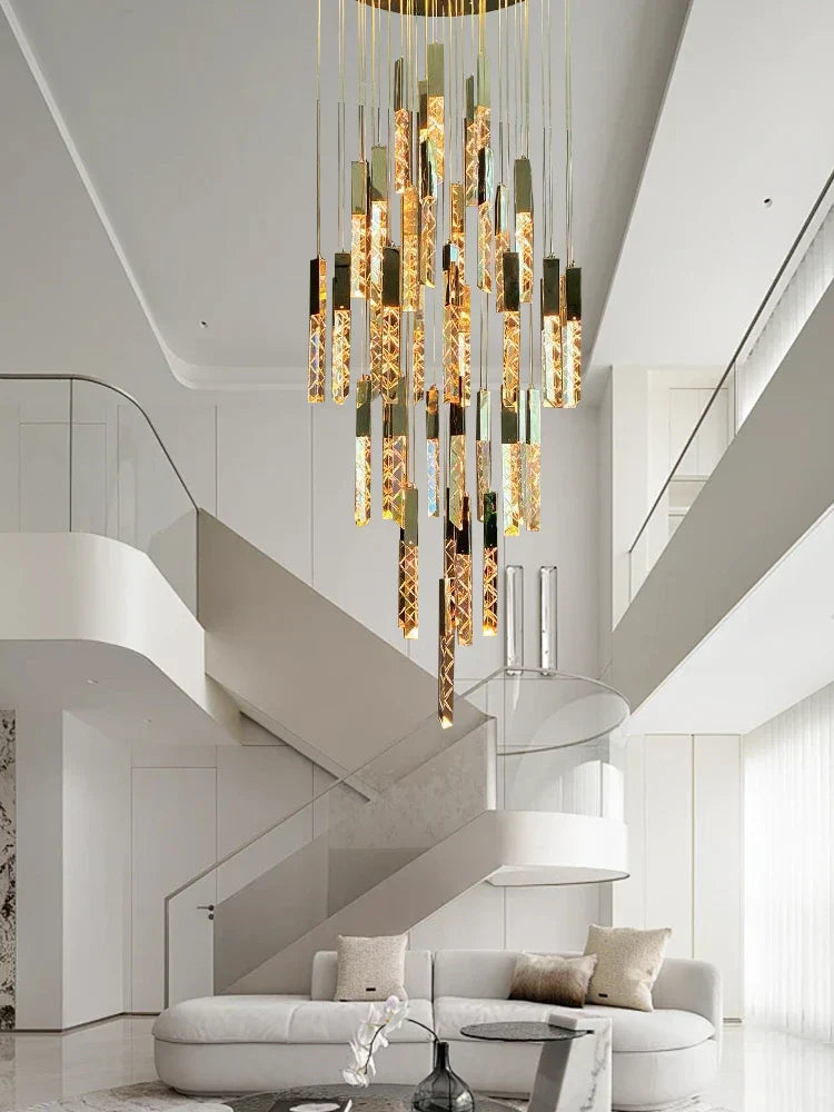 DecorBites™ Crystal Circular Staircase Chandelier for Villa Duplex Foyer Decoration