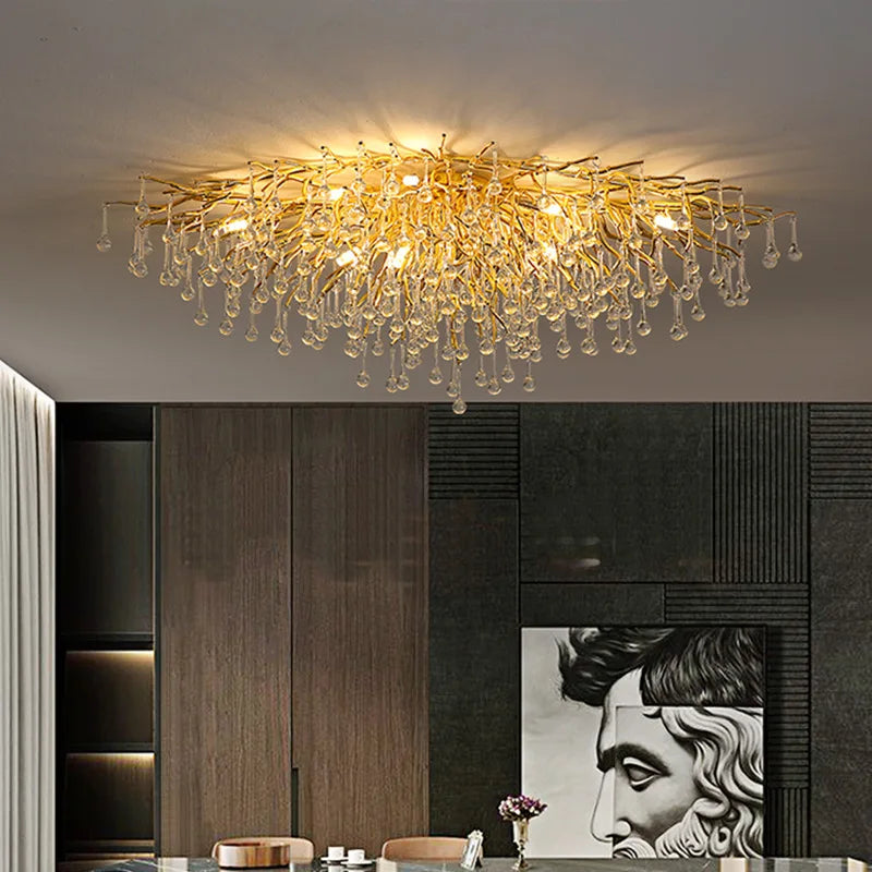 Gold Crystal LED Chandelier Polished Round150cm