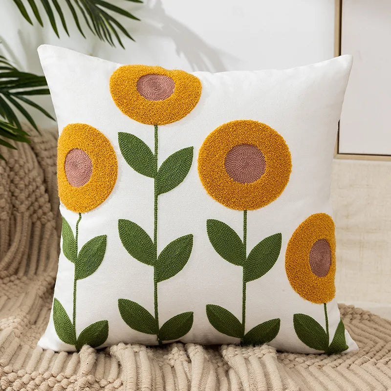 Decorbites™ Daisy Gelb Blumen Geometrisches Kissenbezug - Weiches Gemütliches Stickerei für das Wohnzimmer