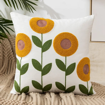 Decorbites™ Daisy Gelb Blumen Geometrisches Kissenbezug - Weiches Gemütliches Stickerei für das Wohnzimmer