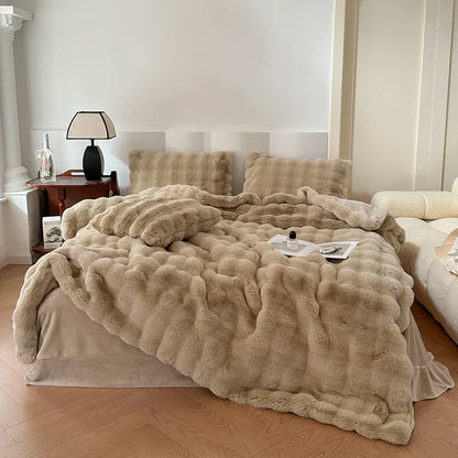 Decorbites™ Deluxe Kunstkaninchenfell-Bettwäsche-Set: Weiches Samt, Plüschige Wärme für den Winter
