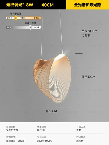 Italian Wabi-Sabi Wood Pendant Light in Yellow Iron