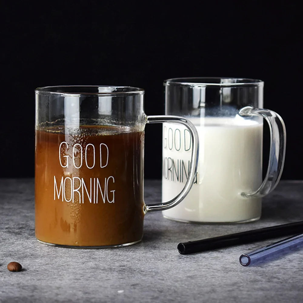Decorbites™ Guten Morgen Glasbecher - Transparenter Becher mit Henkel