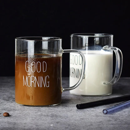 Decorbites™ Guten Morgen Glasbecher - Transparenter Becher mit Henkel